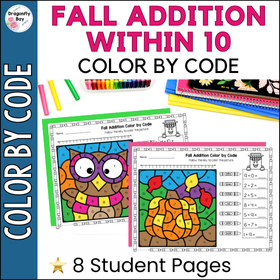 Fall Addition to 10 Color by Code or Number