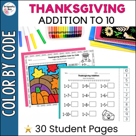 Thanksgiving Addition to 10 Color by Code Worksheets